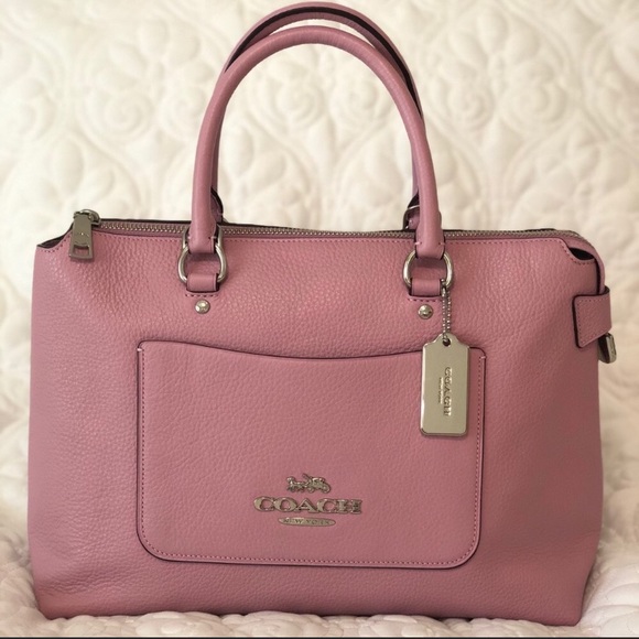 Coach Handbags - COACH pebble leather Emma satchel, tulip NEW